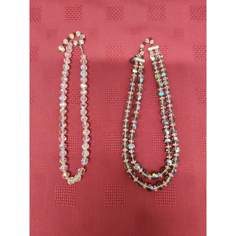 Vintage AuroraBorealis Crystal Bead Chokers  One Single Strand One Double Strand